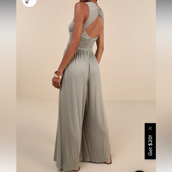 Lulus Breezy Fascination Sage Green Ruched Cutout Jumpsuit - Picture 4 of 6